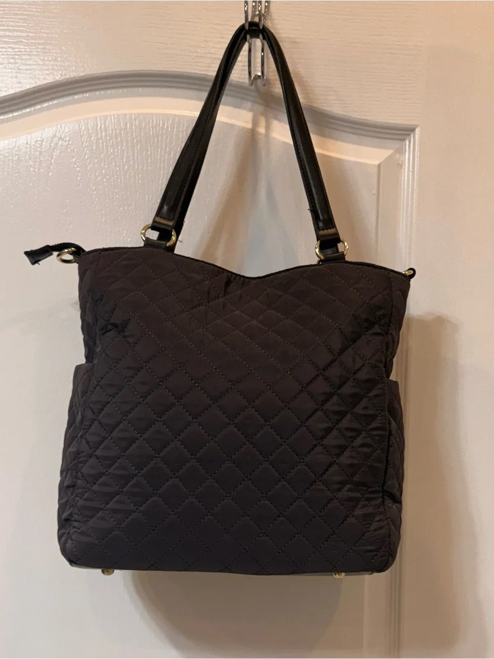 Adrienne Vittadini Quilted Black Tote Bag with Top Handles. Very Good Condition